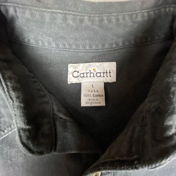 Carhartt Shirt Mens L Tall Black Heavy Denim Flap Pockets Button Down Workwear - Picture 4 of 7